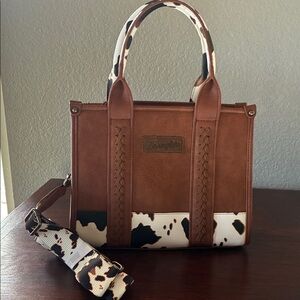 Wrangler Cowhide Patterned Brown Satchel